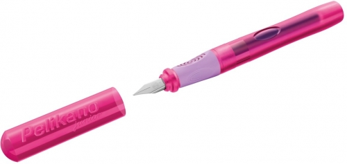 Stilou Junior, penita A, grip ergonomic, pentru dreptaci, 1 patron mare albastru inclus, culori asortate, display 12 buc Pelikan